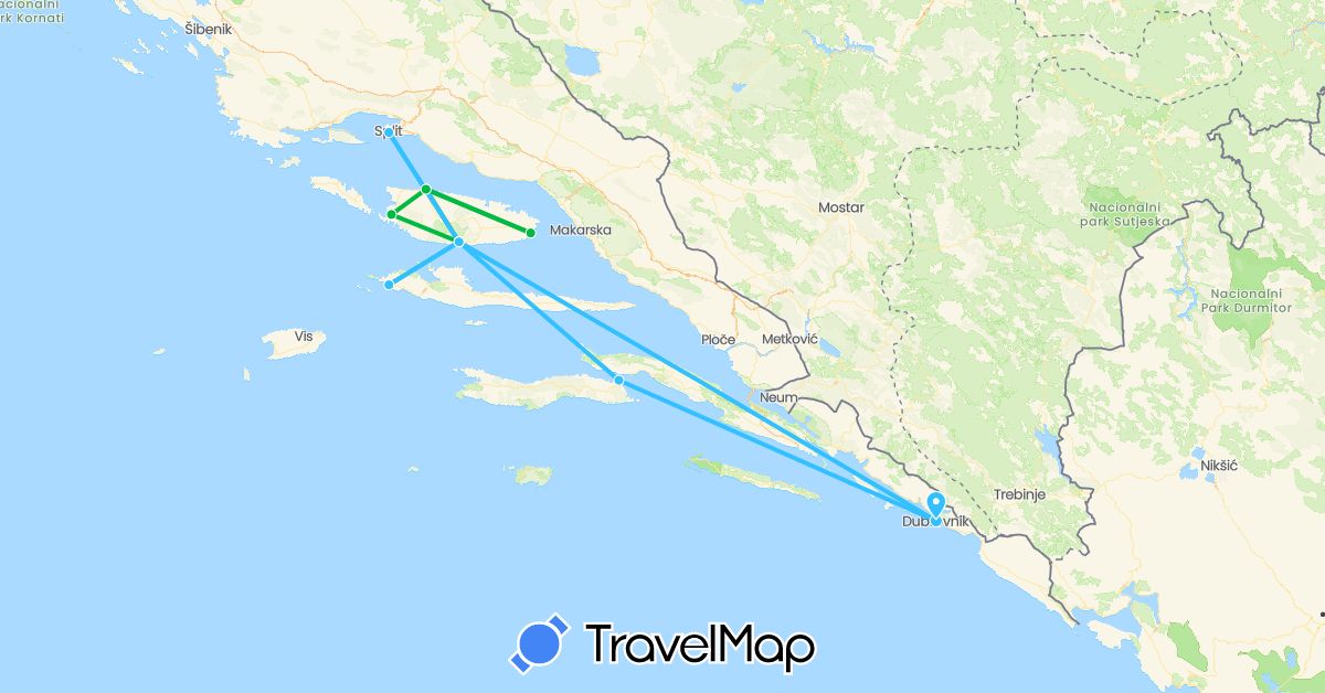 TravelMap itinerary: driving, bus, boat in Croatia (Europe)
